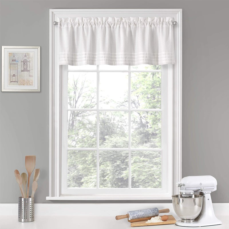 VUE Kingsbury Short Valance Small Window Curtains Bathroom, Living Room and Kitchens, 52" x 14", White - Image 1